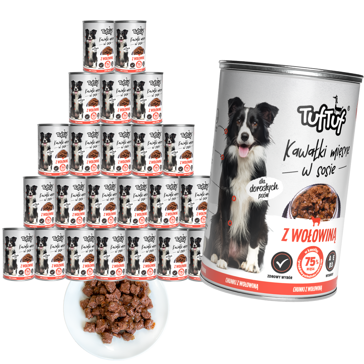 TufTuf puszka kawałki mięsne z wołowiną Zestaw 24x415g