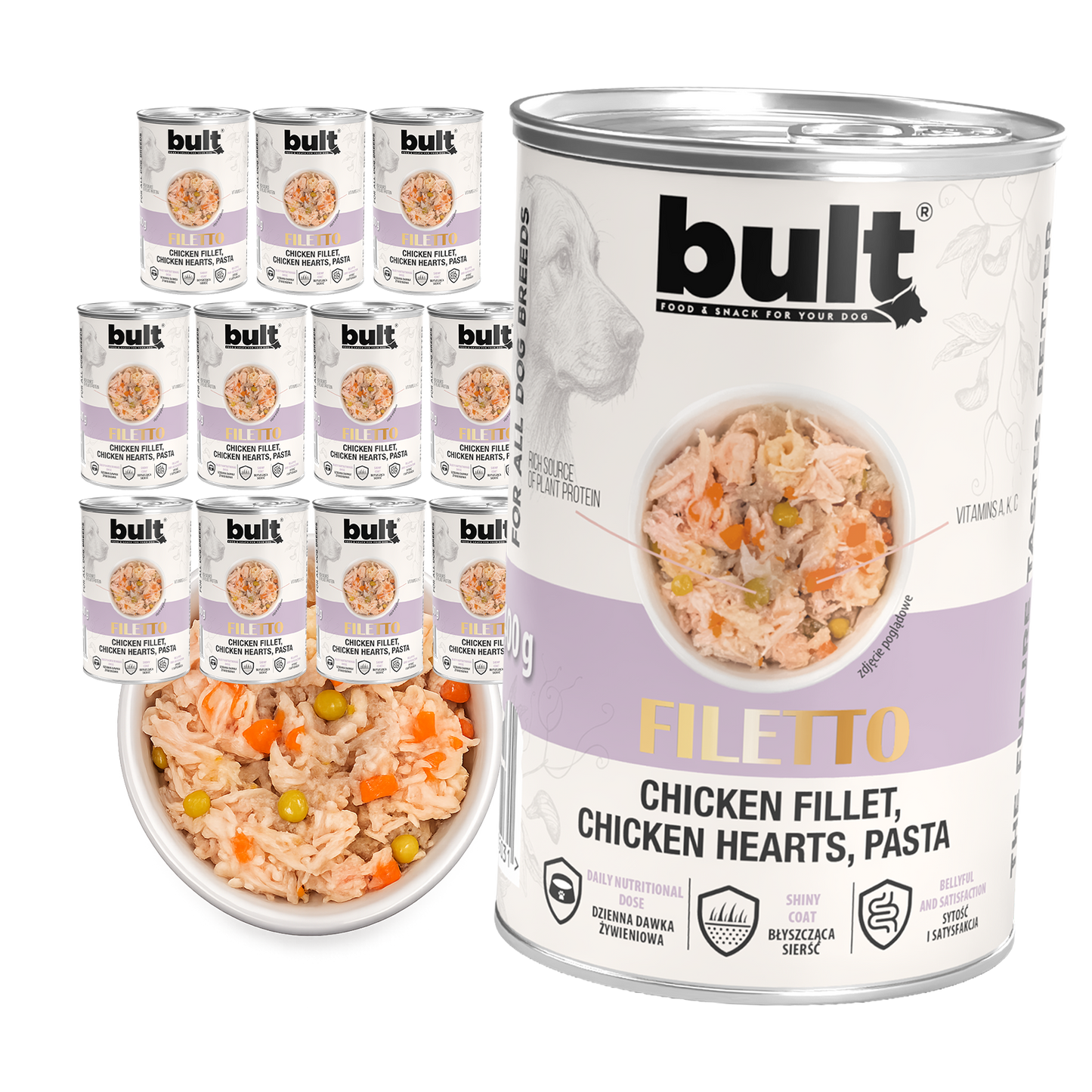 BULT Filety Mięsne mokra karma dla psa Kurczak Serca i Makaron 12x400g