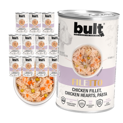 BULT Filety Mięsne mokra karma dla psa Kurczak Serca i Makaron 12x400g