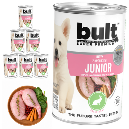 BULT JUNIOR mokra karma dla szczeniąt indyk z królikiem, puszka 12 x 400g