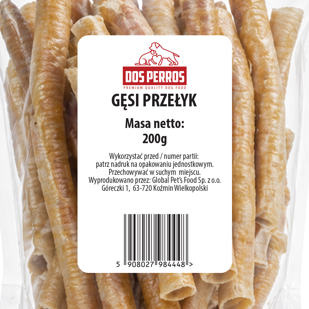 Dos Perros gryzak naturalny dla psa Gęsi Przełyk 200g Suszony Przysmak