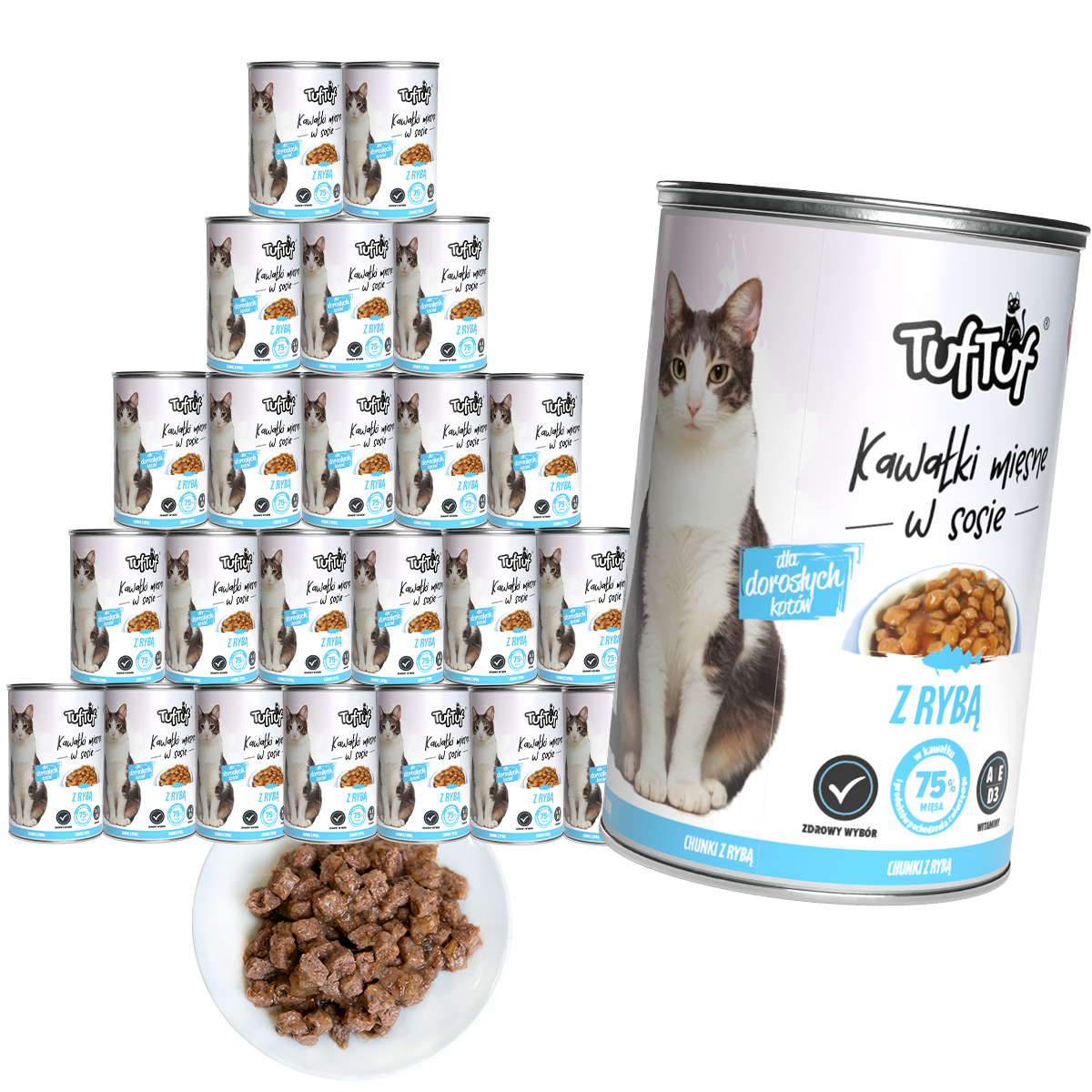 TufTuf puszka kawałki mięsne z rybą Zestaw 24x415g