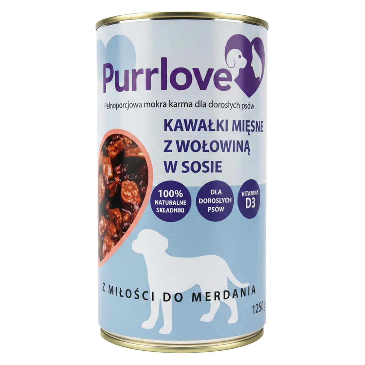 PURRLOVE mokra karma dla psa Wołowina puszka 1250g Kawałki mięsne