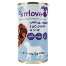PURRLOVE mokra karma dla psa Wołowina puszka 1250g Kawałki mięsne