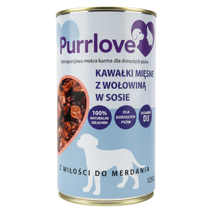 PURRLOVE mokra karma dla psa Wołowina puszka 1250g Kawałki mięsne