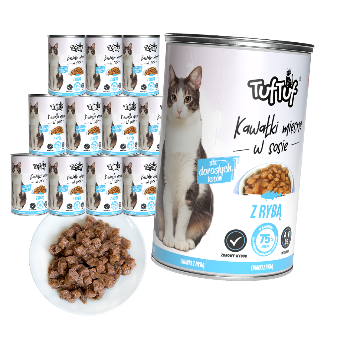 TufTuf puszka kawałki mięsne z rybą Zestaw 12x415g