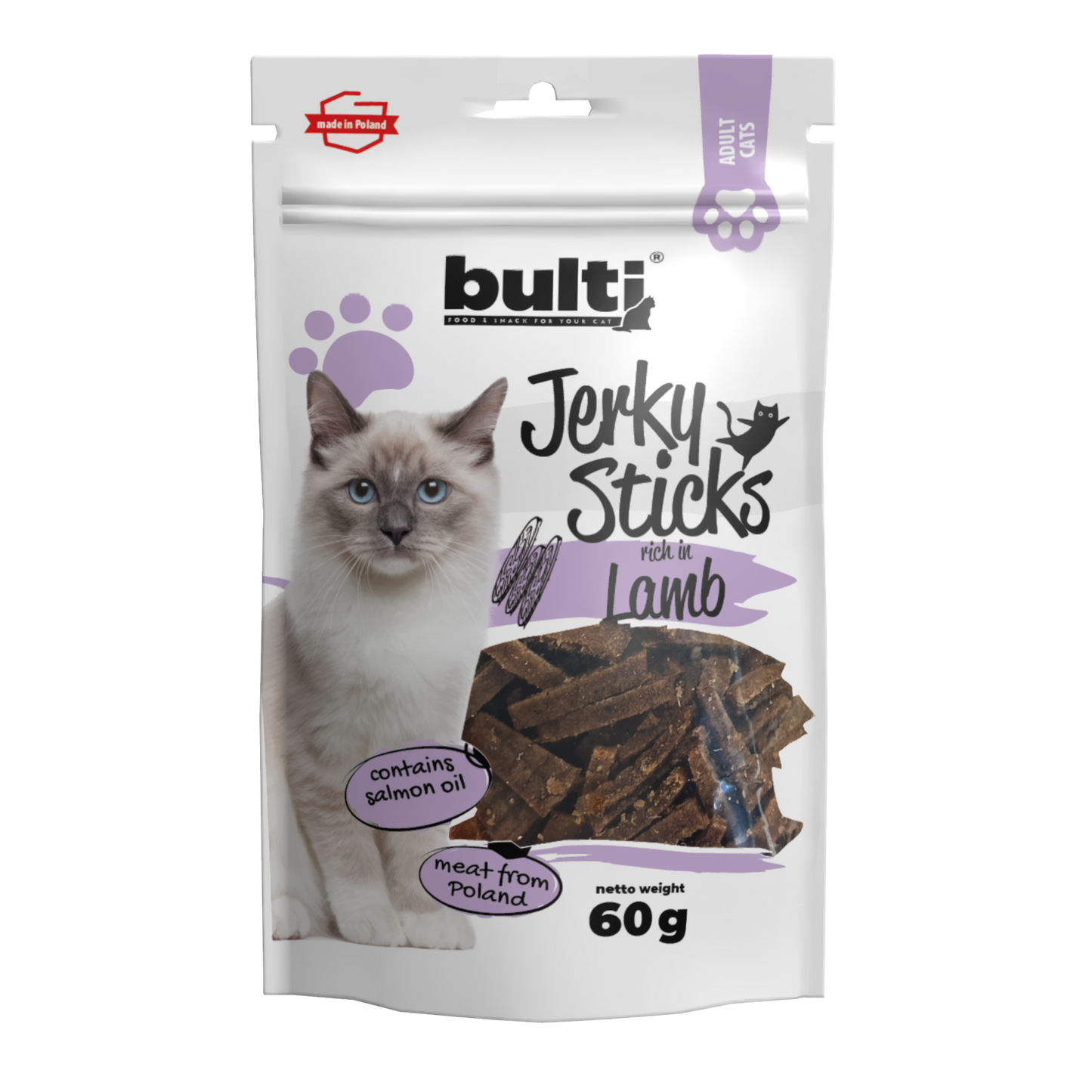 BULTI JERKY STICKS JAGNIĘCINA - przysmak dla kota 60g