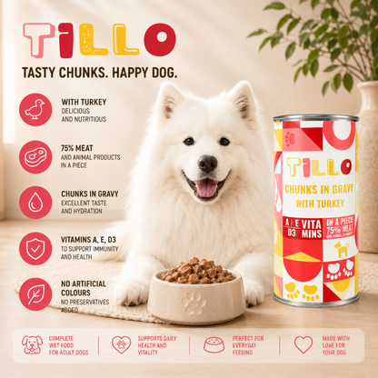 TILLO mokra karma dla psa Indyk puszka 1250g Kawałki w sosie