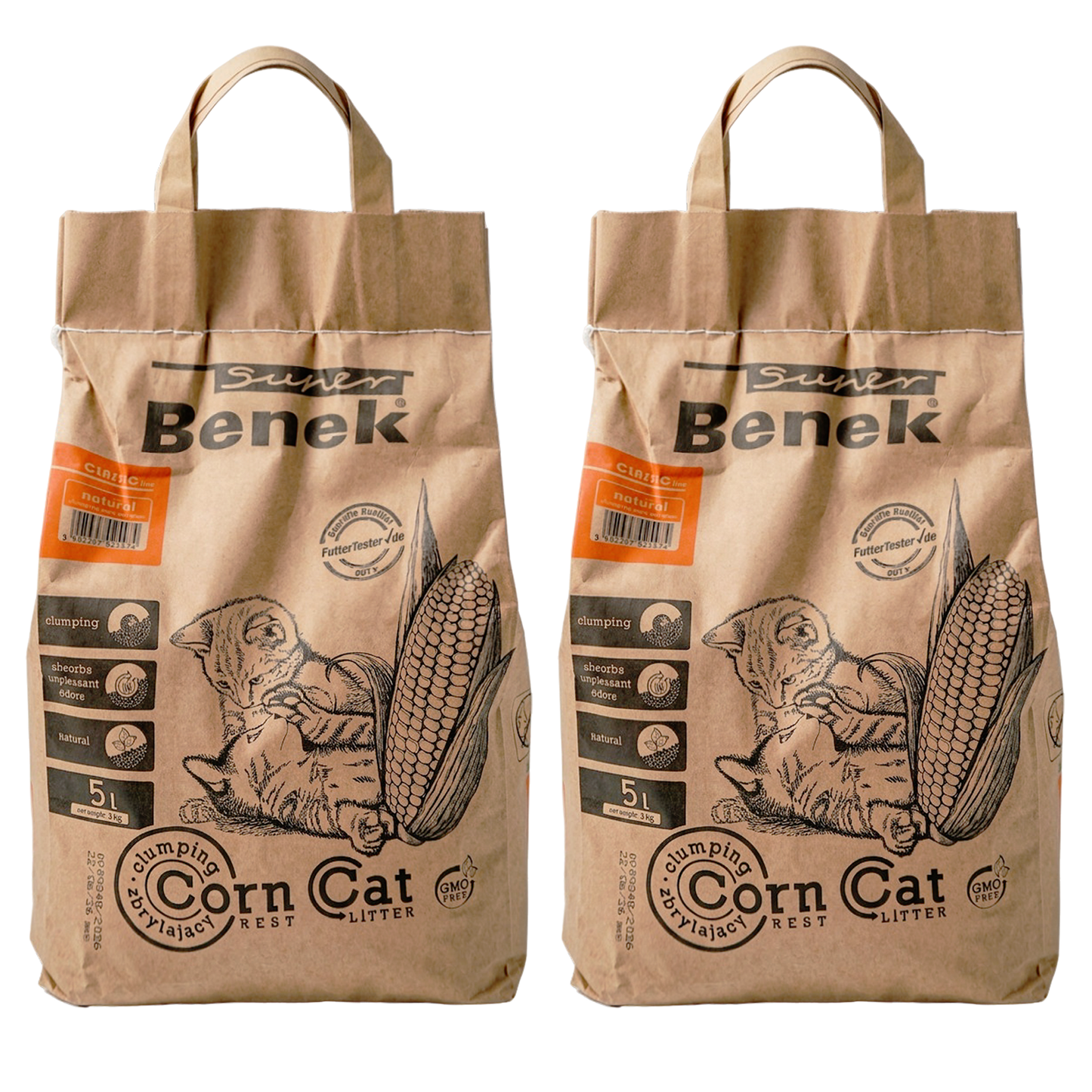 Super Benek Kukurydziany żwirek dla kotów 2x5L CORN CAT zbrylający (10L)