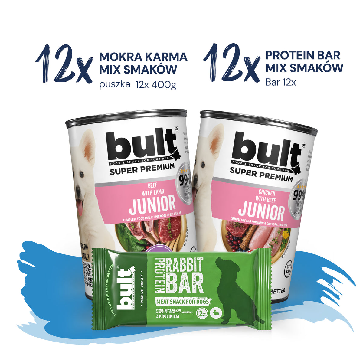 Zestaw Bult JUNIOR dla Psa mix smaków - 12 x 400 g , 12 x bar