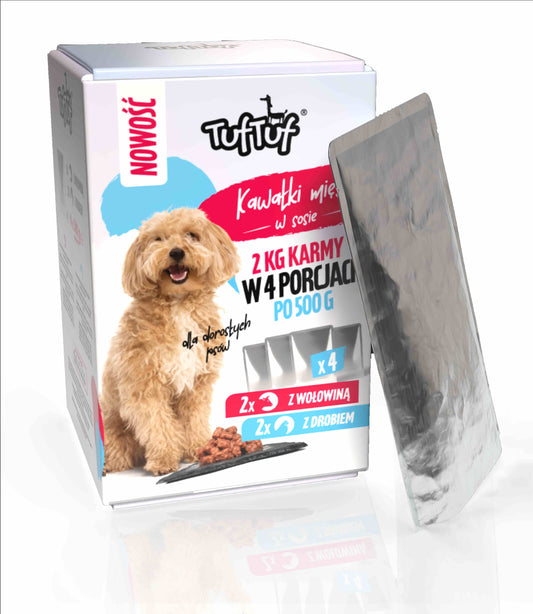 TUF TUF Box saszetki kawałki mięsne dla psa 4x500g - 2x drób, 2x wołowina