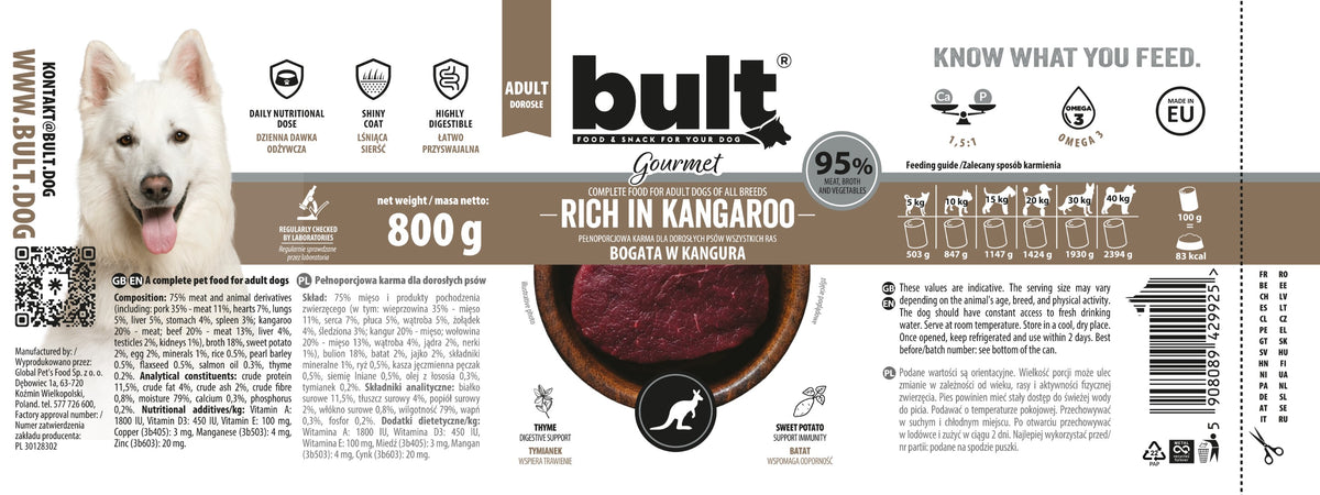 BULT Gourmet mokra karma dla psa Bogata w Kangura puszka 800g