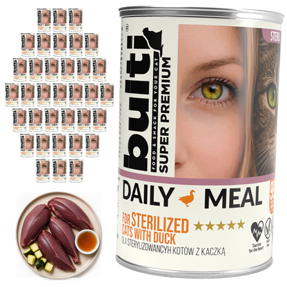 BULTI Daily Meal Sterilized mokra karma dla kota kaczka z kurczakiem, puszka 36 x 400g