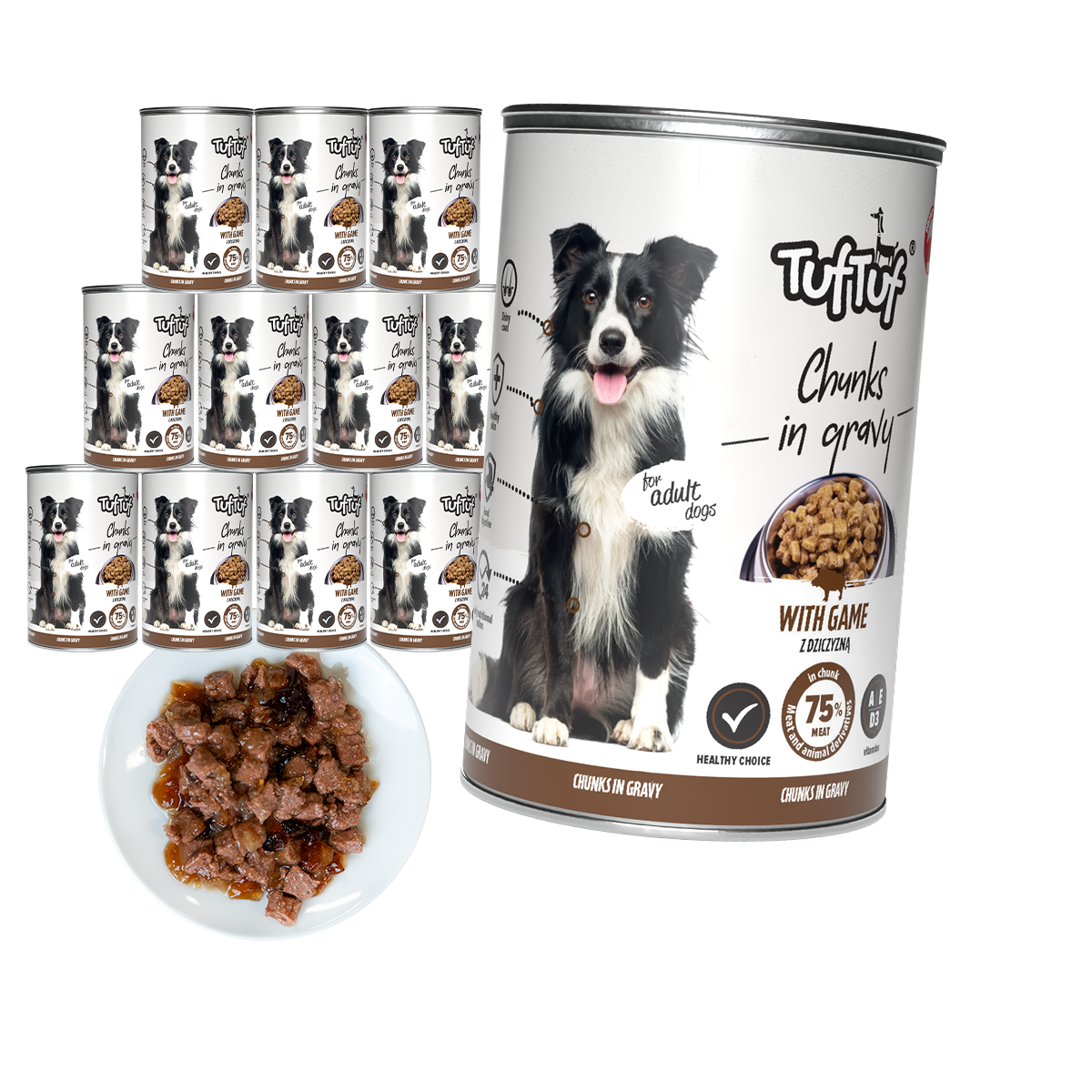 TufTuf puszka kawałki mięsne z dziczyzną Zestaw 12x415g