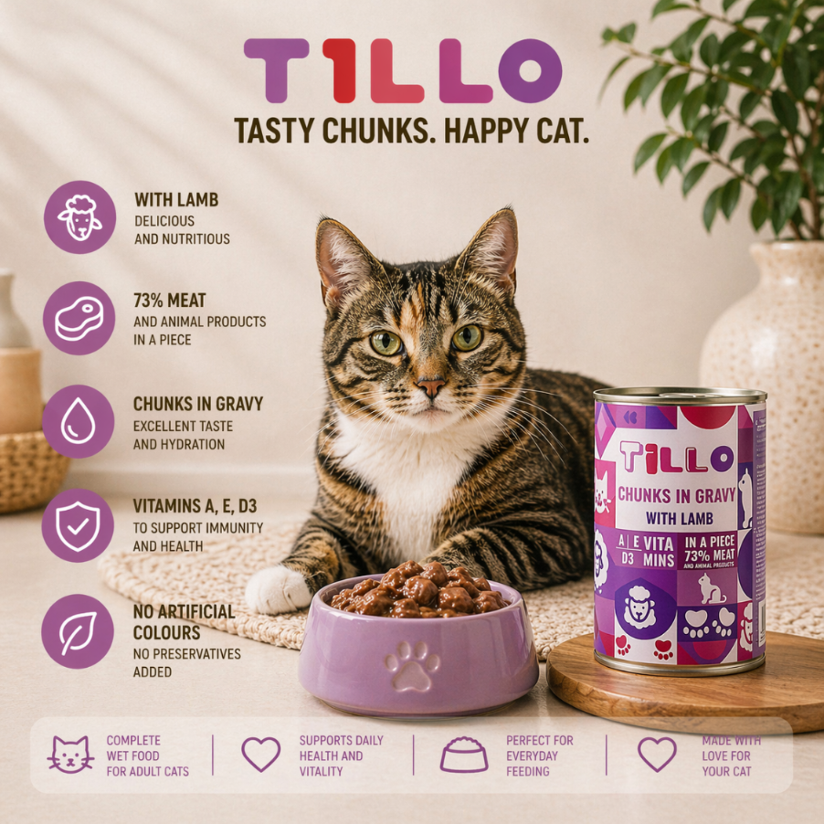 TILLO Chunky mokra karma dla kota Jagnięcina puszka 415g Kawałki w sosie
