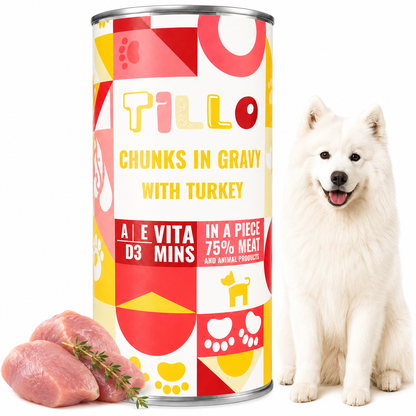TILLO mokra karma dla psa Indyk puszka 1250g Kawałki w sosie
