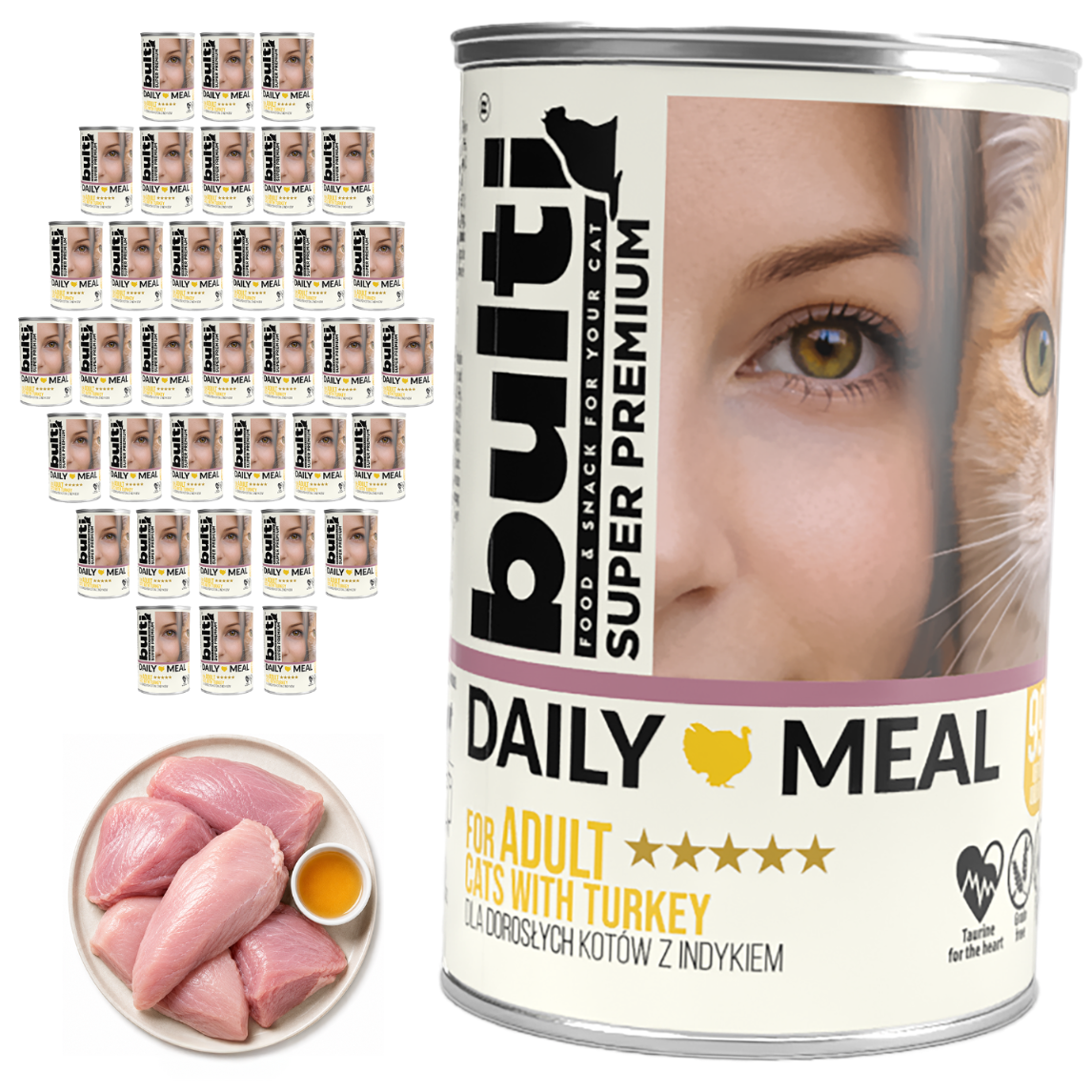 BULTI Daily Meal Adult mokra karma dla kota indyk, puszka 36 x 400g