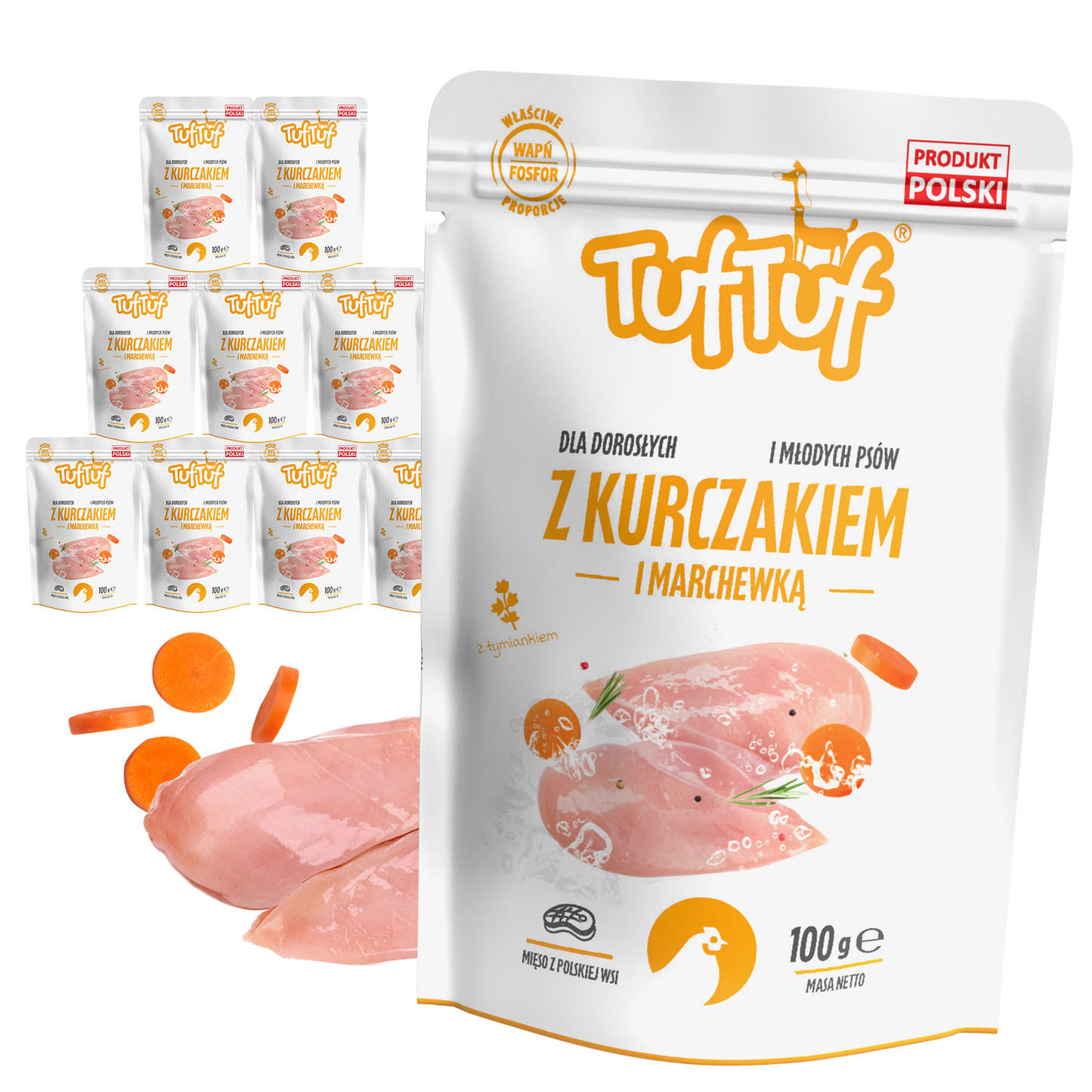 TufTuf MIELONKA KURCZAK MARCHEWKA - saszetka 10x100g