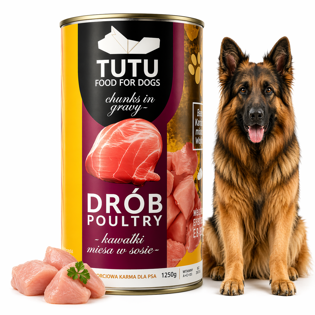 TUTU mokra karma dla psa Drób puszka 1250g Kawałki w sosie