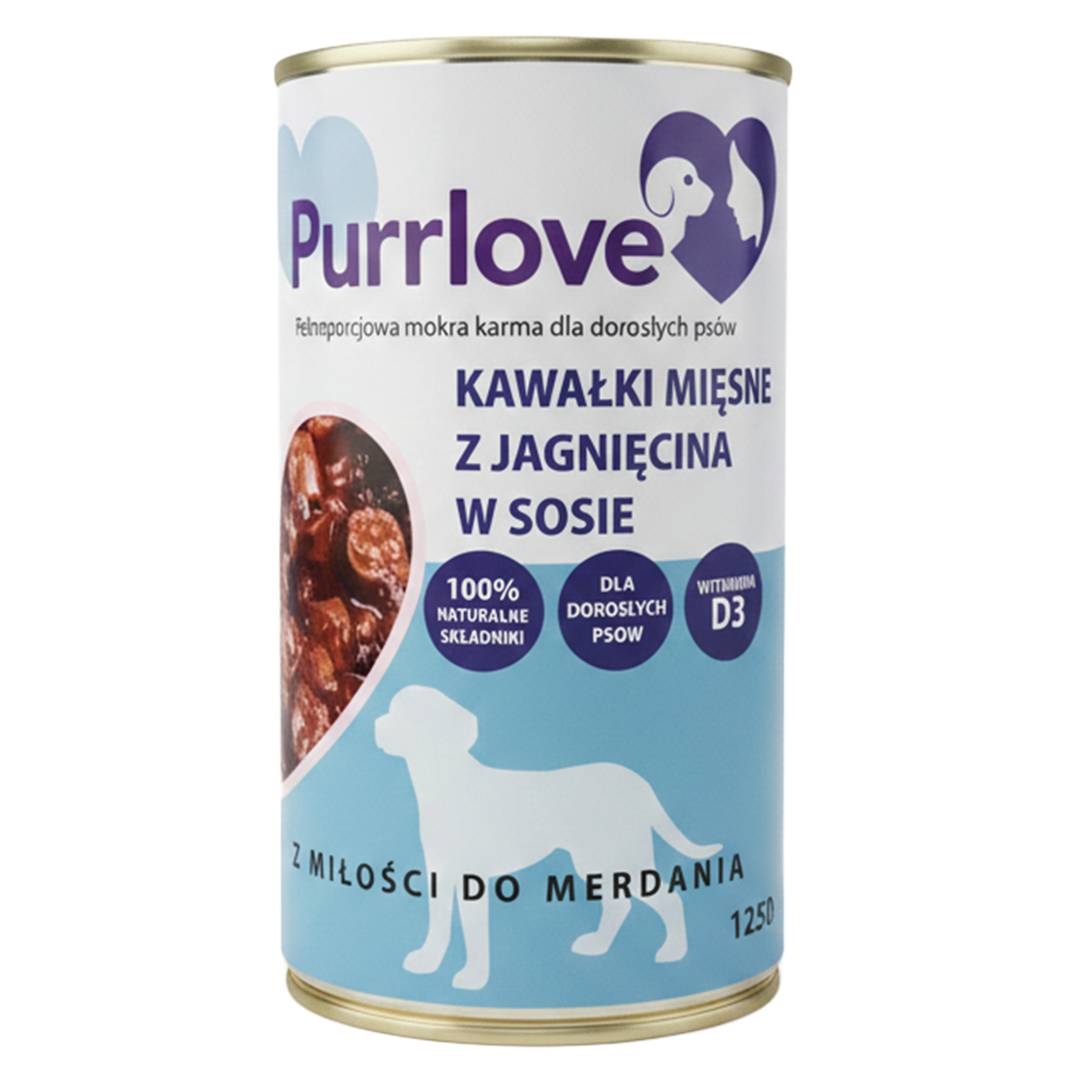 PURRLOVE mokra karma dla psa Jagnięcina puszka 1250g Kawałki mięsne