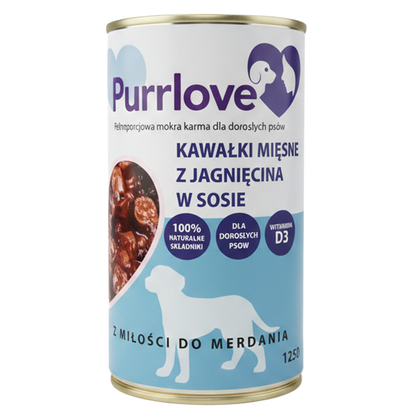 PURRLOVE mokra karma dla psa Jagnięcina puszka 1250g Kawałki mięsne