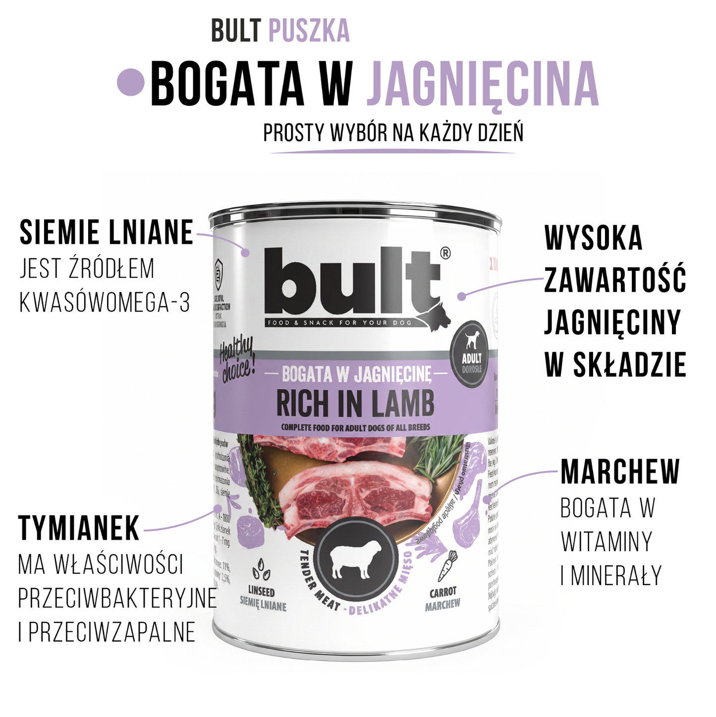 BULT mokra karma dla psa Jagnięcina puszka 400g Pełnoporcjowa
