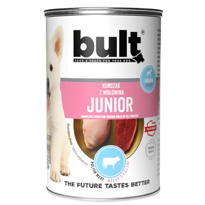 BULT JUNIOR mokra karma dla szczeniąt kurczak z wołowiną, puszka 6 x 400g