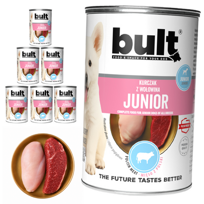 BULT JUNIOR mokra karma dla szczeniąt kurczak z wołowiną, puszka 6 x 400g