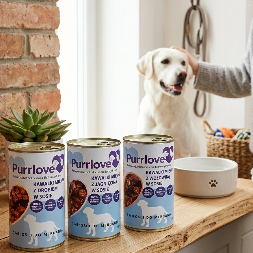 PURRLOVE mokra karma dla psa Jagnięcina puszka 1250g Kawałki mięsne
