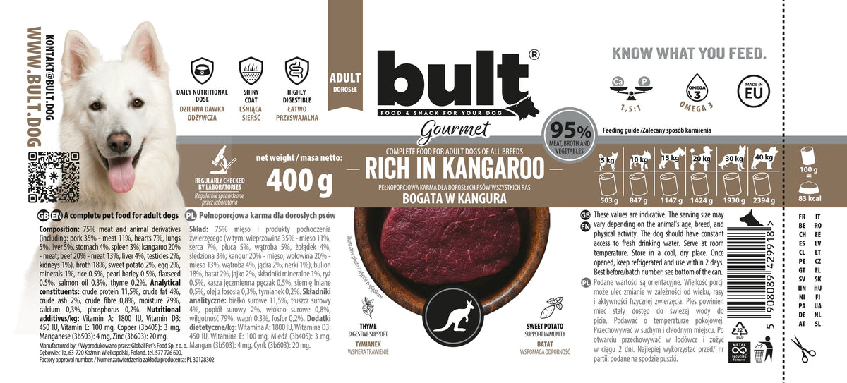 BULT Gourmet mokra karma dla psa Bogata w Kangura puszka 400g