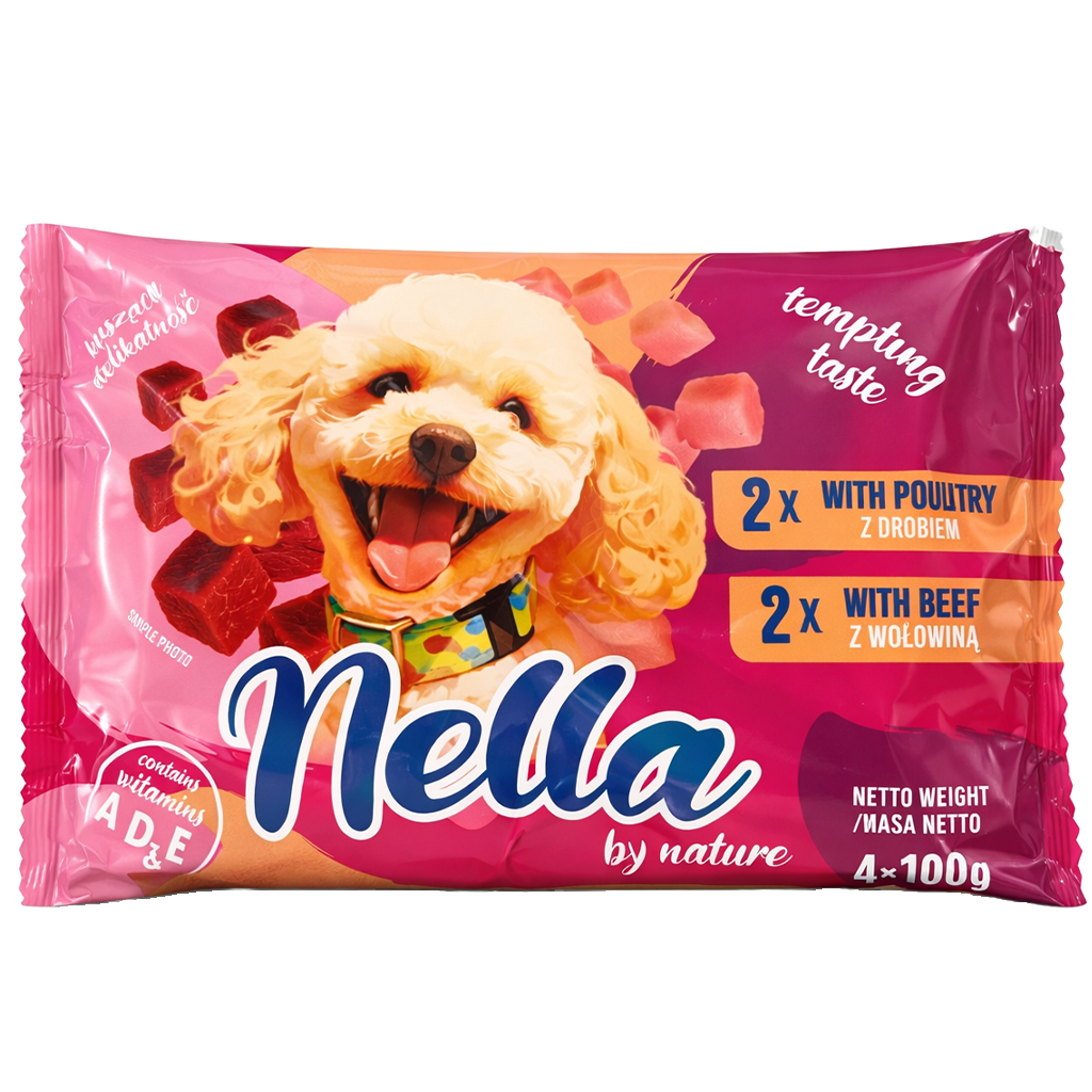 NELLA mokra karma dla psa - saszetka 100g, 2x drób 2x wołowina