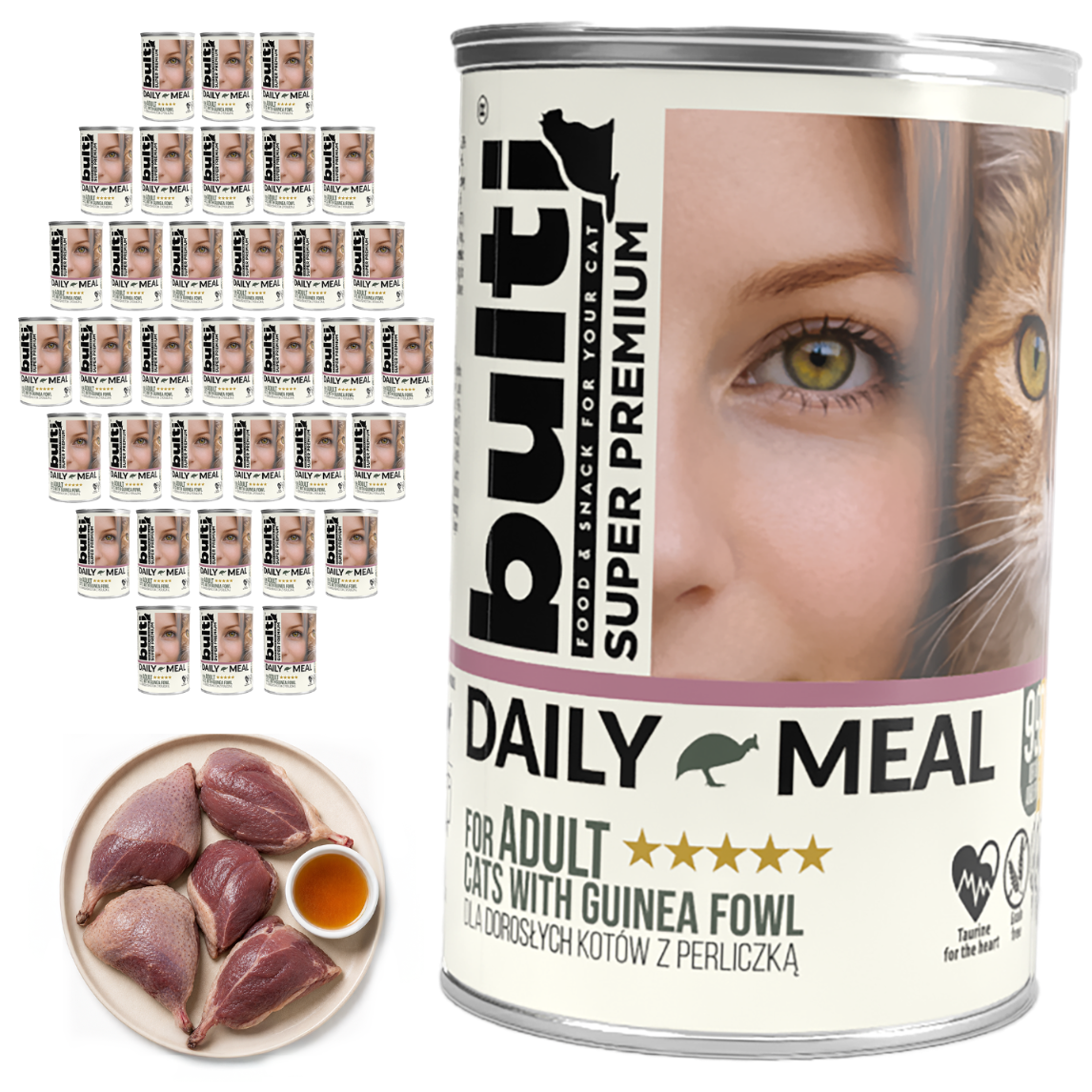 BULTI Daily Meal Adult mokra karma dla kota perliczka, puszka 36 x 400g