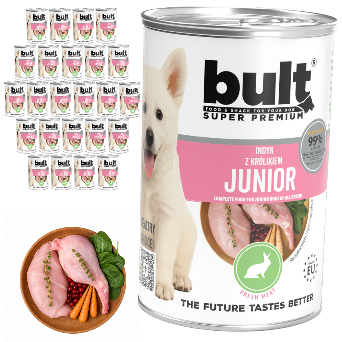 BULT JUNIOR mokra karma dla szczeniąt indyk z królikiem, puszka 24 x 400g