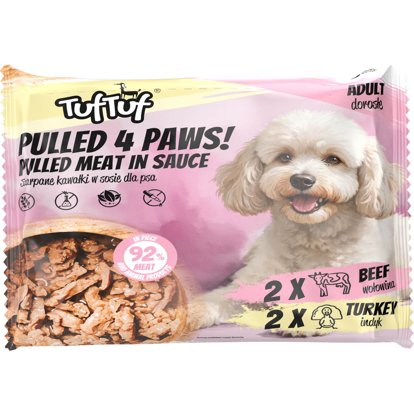 Tuf Tuf szarpane kawałki w sosie flowpack 4x100g 2x wołowina 2x indyk