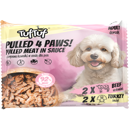 Tuf Tuf szarpane kawałki w sosie flowpack 4x100g 2x wołowina 2x indyk