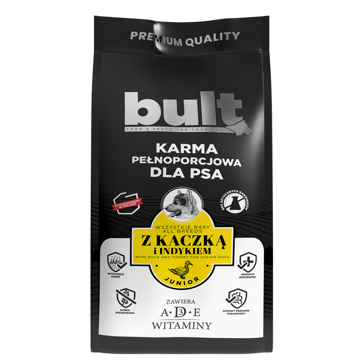 BULT sucha karma dla szczeniąt kaczka i indyk, 3kg + Salamki wołowina, 150g