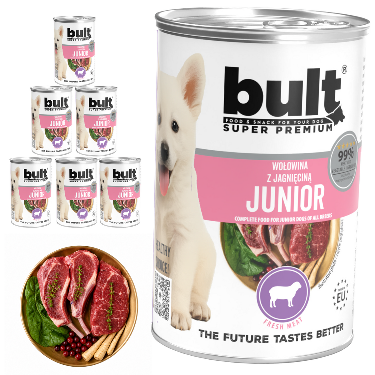 BULT JUNIOR mokra karma dla szczeniąt wołowina z jagnięciną, puszka 6 x 400g