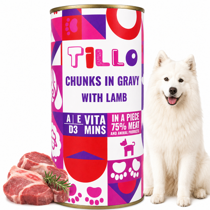 TILLO mokra karma dla psa Jagnięcina puszka 1250g Kawałki w sosie