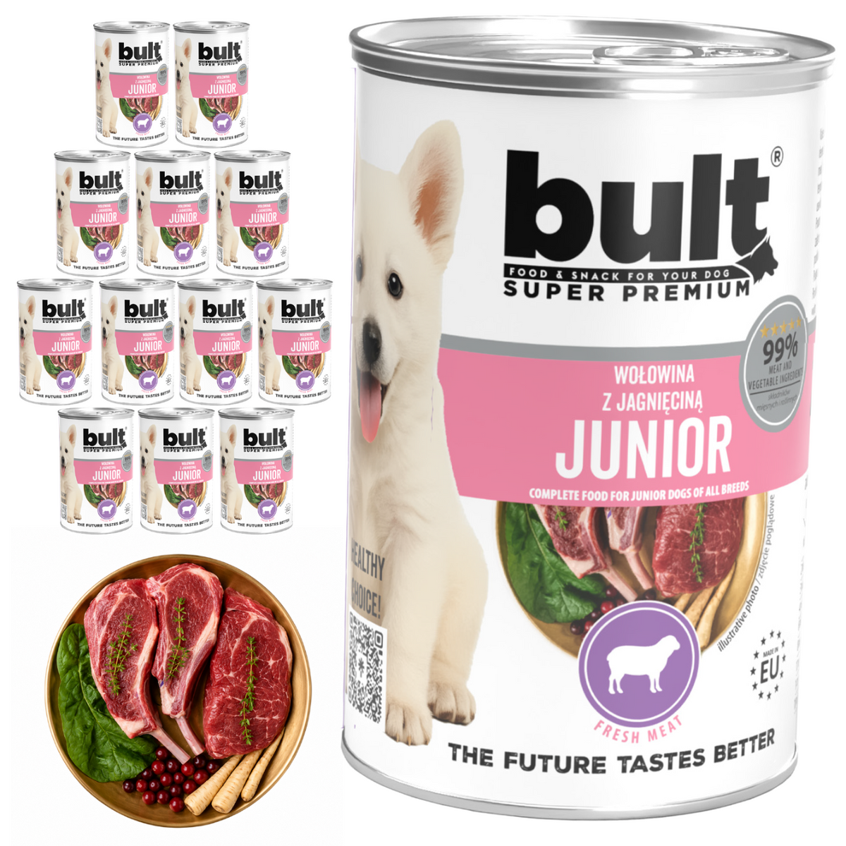 BULT JUNIOR mokra karma dla szczeniąt wołowina z jagnięciną, puszka 12 x 400g
