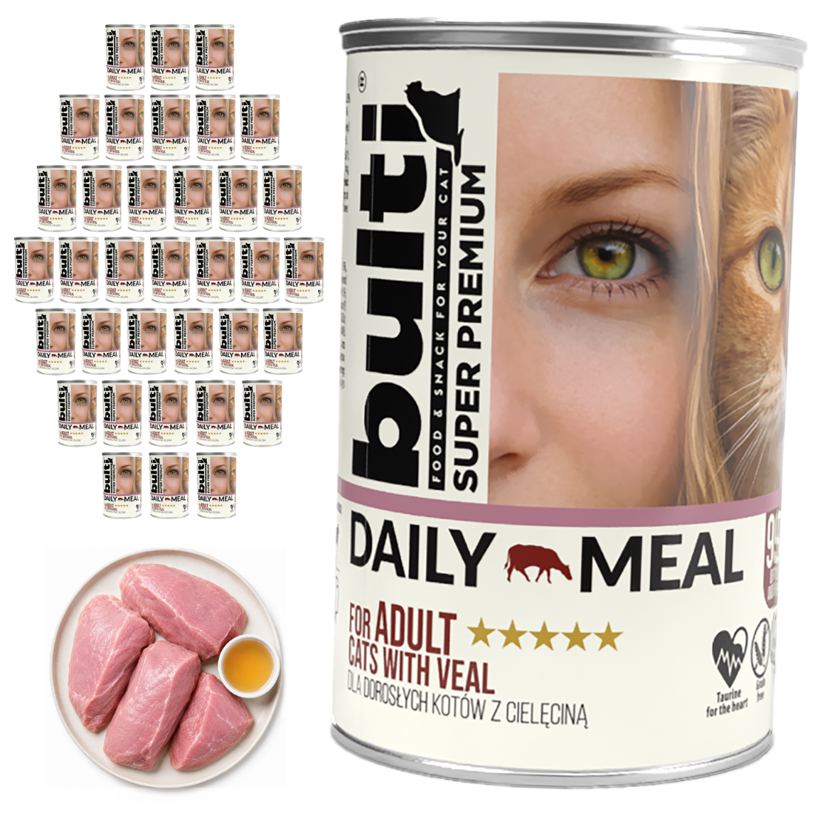 BULTI Daily Meal Adult mokra karma dla kota cielęcina, puszka 36 x 400g