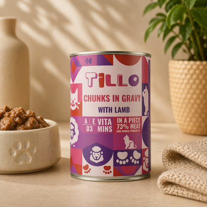 TILLO Chunky mokra karma dla kota Jagnięcina puszka 415g Kawałki w sosie