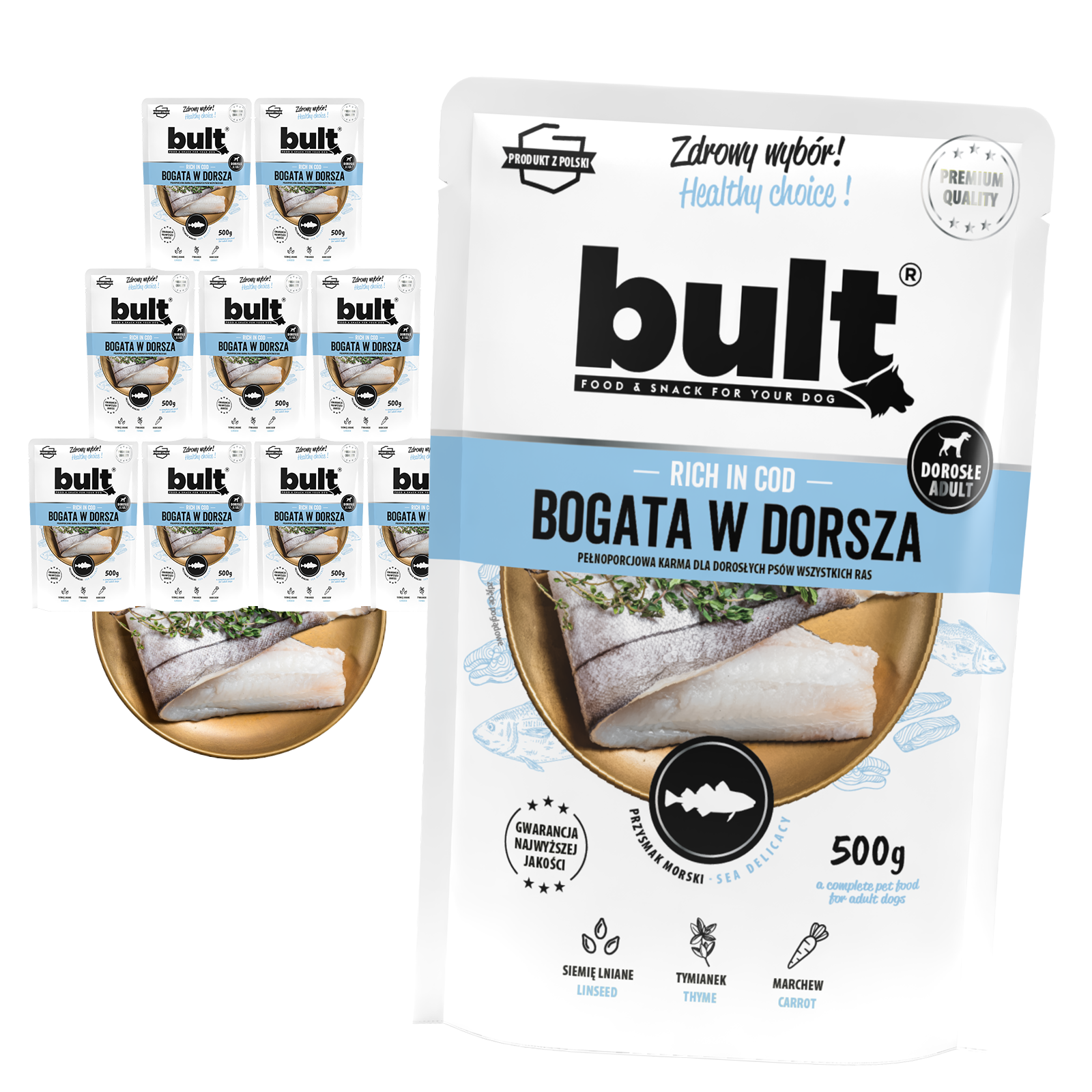 Zestaw 10x500g Saszetka mielonka BULT bogata w dorsza - bult.dog