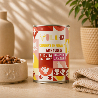 TILLO Chunky mokra karma dla kota Indyk puszka 415g Kawałki w sosie