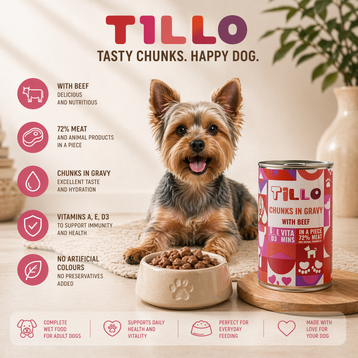 TILLO Chunky Kawałki w sosie dla psa Wołowina - puszka 415g