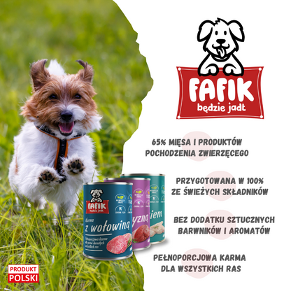 FAFIK mokra karma dla psa Dziczyzna puszka 400g Pełnoporcjowa