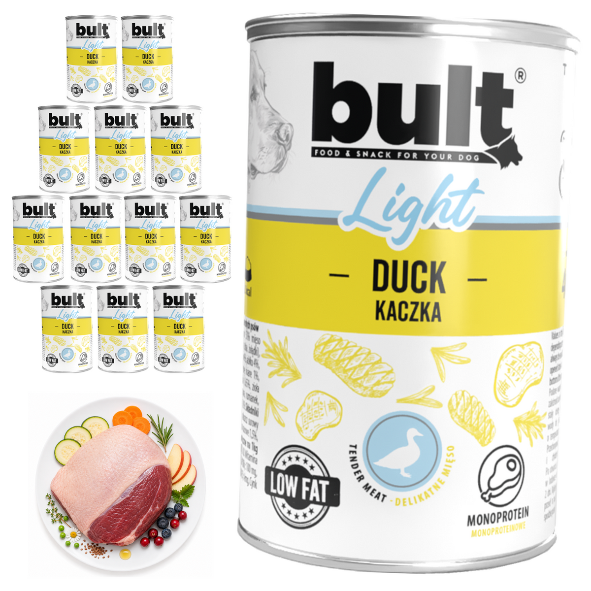 BULT LIGHT mokra karma dla psa kaczka, puszka 12 x 400g, mono protein