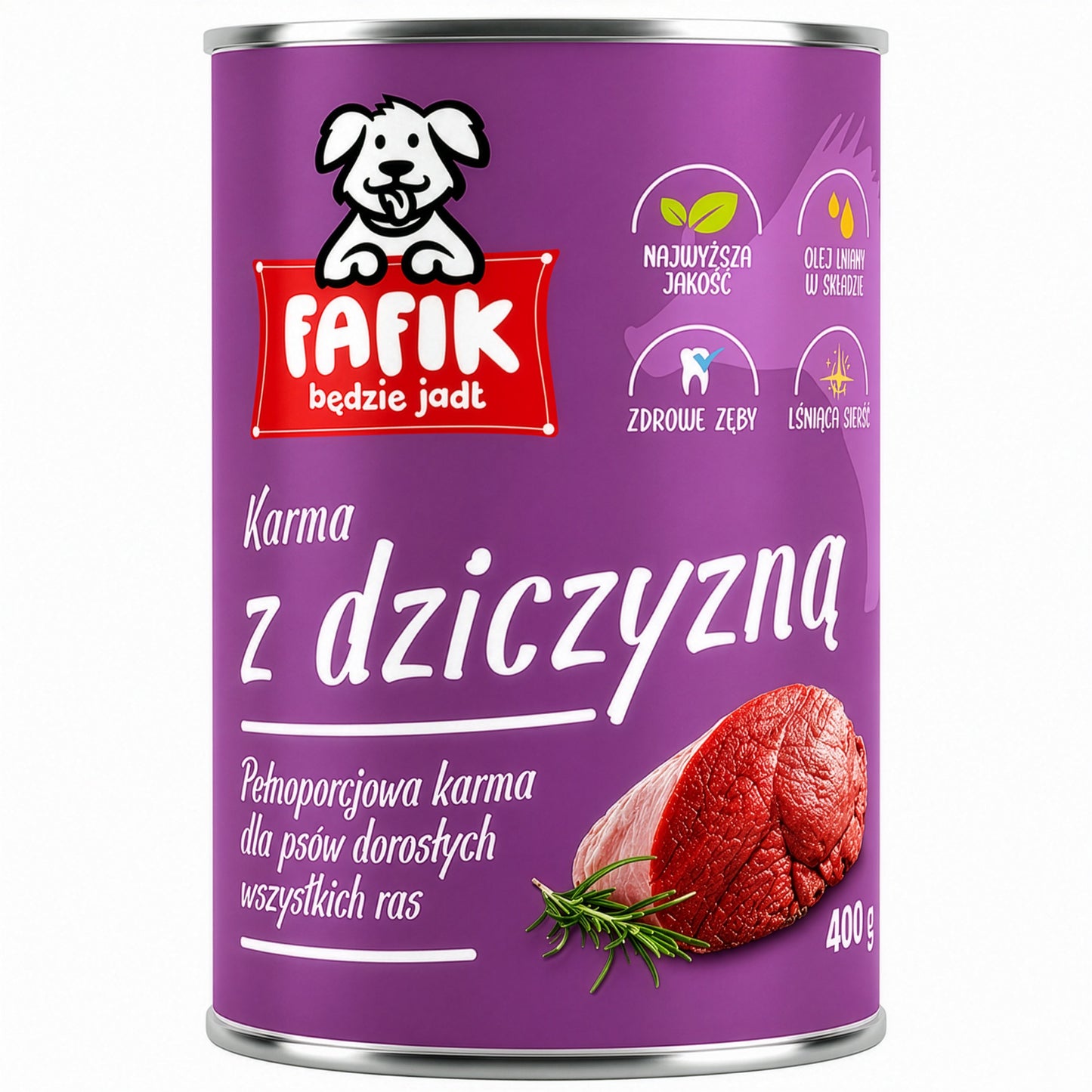 FAFIK mokra karma dla psa Dziczyzna puszka 400g Pełnoporcjowa