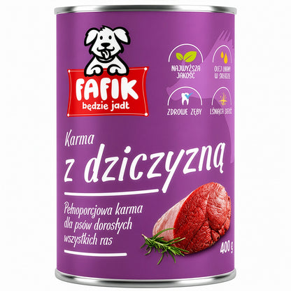 FAFIK mokra karma dla psa Dziczyzna puszka 400g Pełnoporcjowa