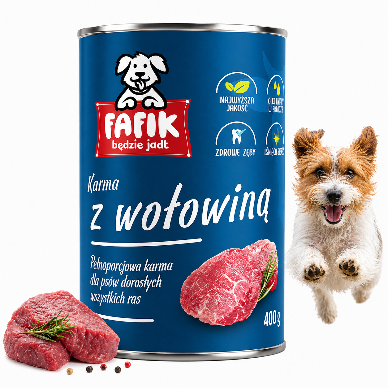 FAFIK mokra karma dla psa Wołowina puszka 400g Pełnoporcjowa