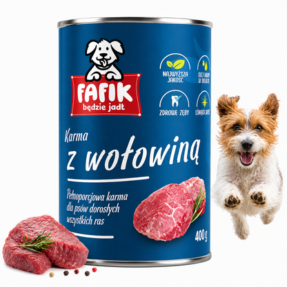 FAFIK mokra karma dla psa Wołowina puszka 400g Pełnoporcjowa
